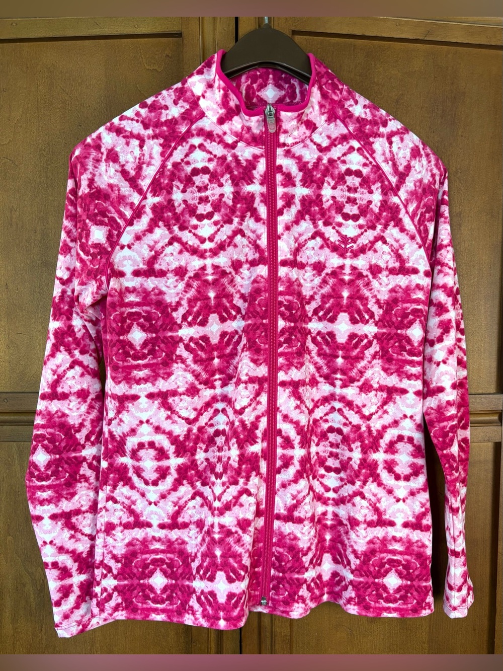 Coolibar Macarella UPF 50+ Swim Jacket Pink White Tie Dye Full Zip Small
